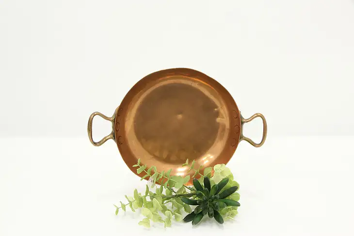 Farmhouse Vintage Solid Copper Saute Pan, Brass Handles #45042