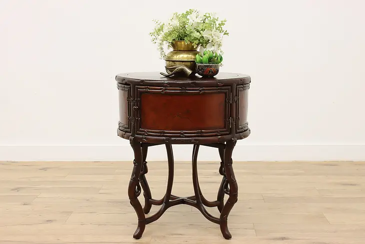 Chinese Vintage Rosewood & Burl Round Tea, Hall, Lamp Table #45930