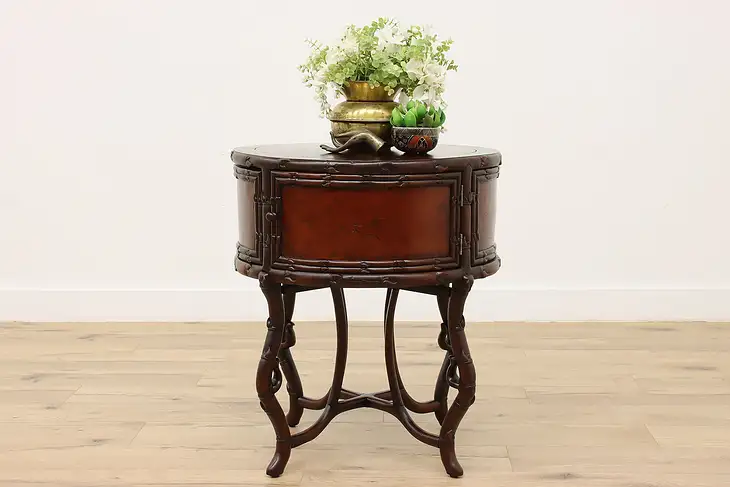 Chinese Vintage Rosewood & Burl Round Tea, Hall, Lamp Table #45930