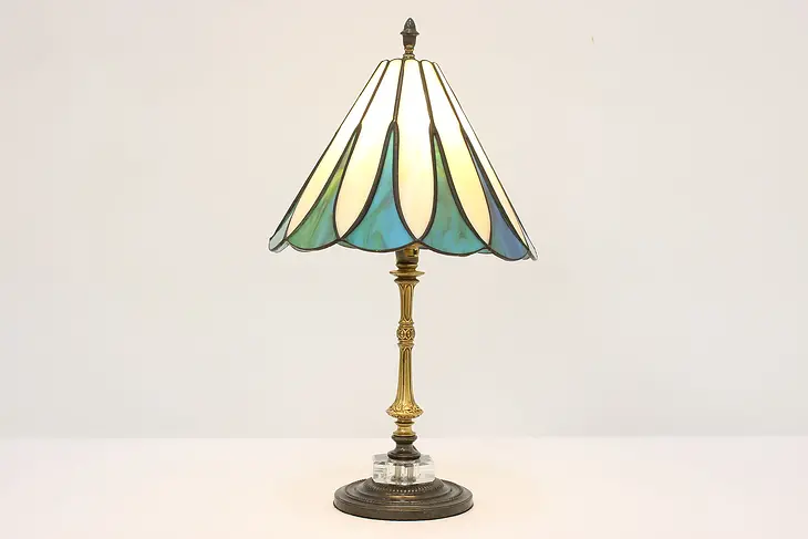 Leaded Stained Glass Shade Antique Office Library Desk Lamp #46314