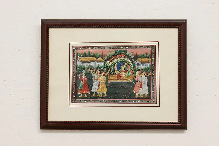 Women in Palanquin Vintage Original Watercolor Painting 20" #45532