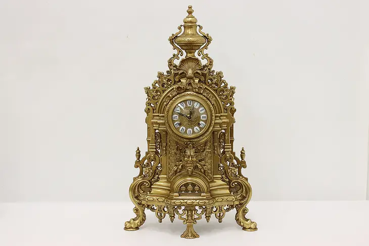 Baroque Design Vintage Cast Brass Mantel Clock, Franz Hermle #45630