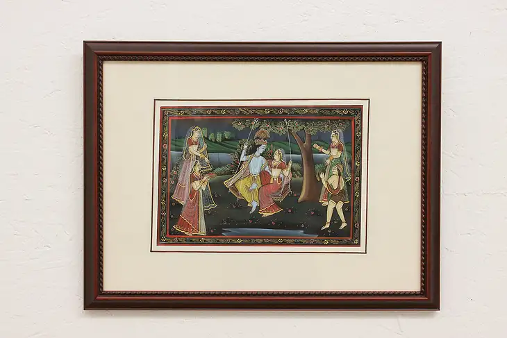 Indian Gods Vintage Original Watercolor Painting 19.5" #45534