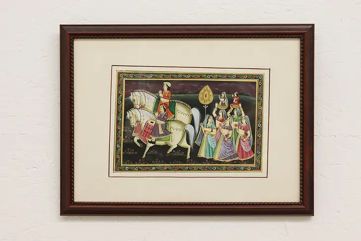 Indian Procession Vintage Original Watercolor Painting 19.5" #45533