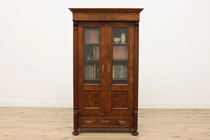 Austrian Antique Walnut & Burl Bookcase or Curio Cabinet #46128