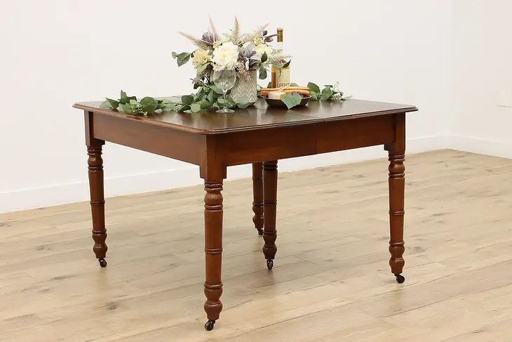 Farmhouse Antique Walnut Dining Table, 6 Leaves, Extends 9' #45964