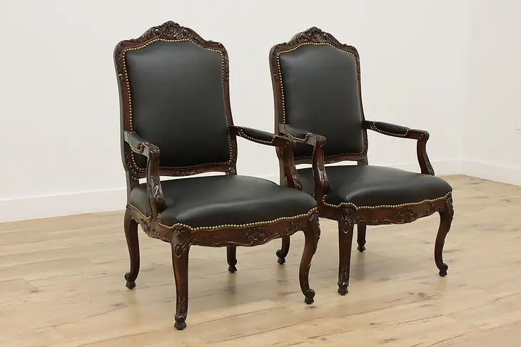 Pair of French Design Armchairs, Faux Leather Upholstery #46034