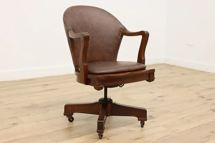 Leather & Walnut Antique Office Library Desk Chair Milwaukee #45034