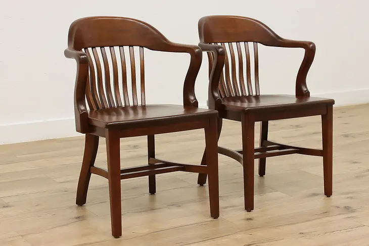 Pair of Antique Walnut Office Banker Desk Chairs, Milwaukee #45682
