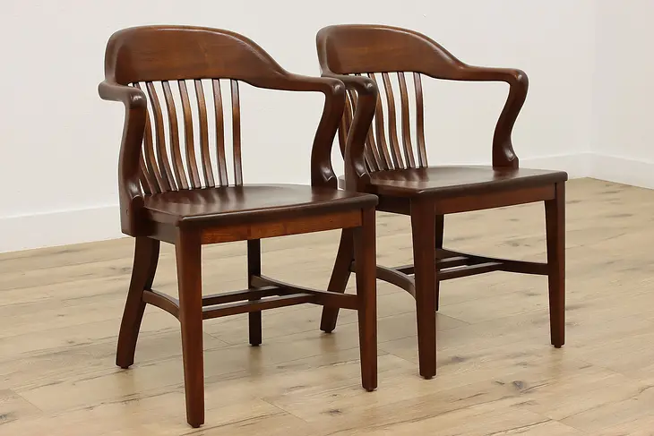 Pair of Antique Walnut Office Banker Desk Chairs, Milwaukee #45683