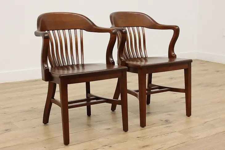 Pair of Antique Walnut Office Banker Desk Chairs, Milwaukee #45684