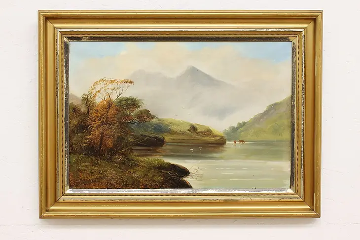 Snowdon Mountain Wales Antique Original Oil Painting 30.5" #45749