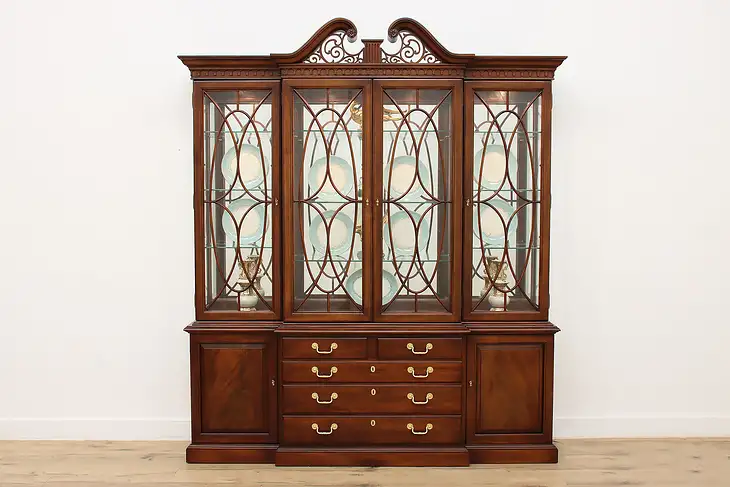 Mahogany Vintage Lit Breakfront China Cabinet, Thomasville #46431