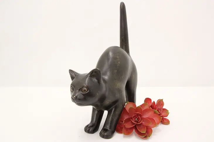 Farmhouse Vintage Patinated Brass Scared Cat Sculpture #46153