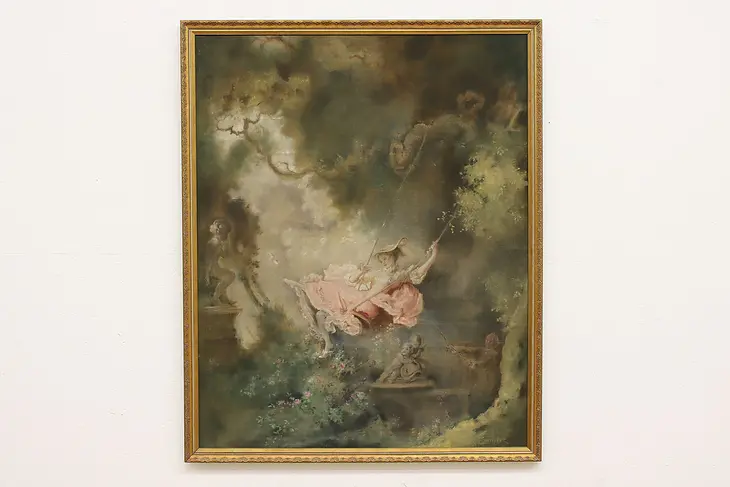 The Swing Antique Oil Painting After Fragonard, Emmert 60" #46457