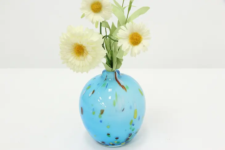 Colorful Blue Art Glass Vintage Blown Cased Vase #46184