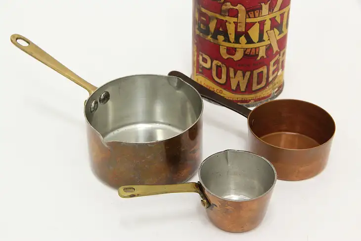 Set of 3 Miniature Farmhouse Copper Pans, Bazar Francais etc #46275