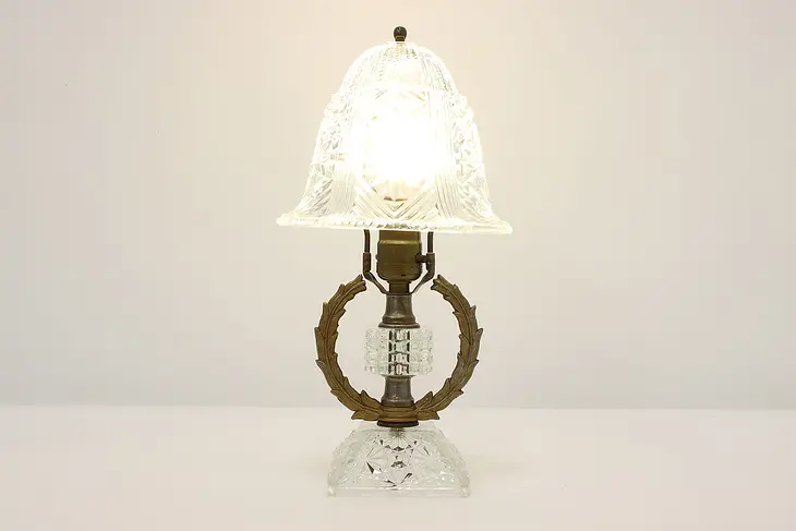 Art Deco Pattern Glass Shade Vintage Boudoir Lamp #44796
