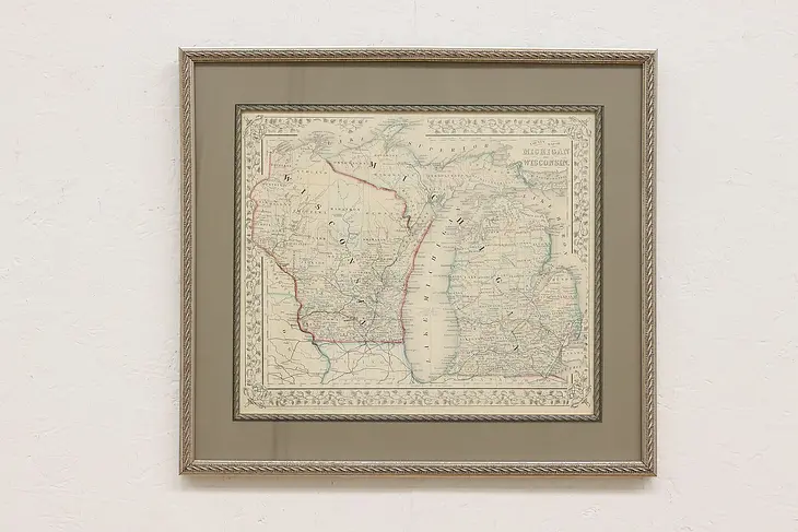 Map of Wisconsin & Michigan Antique 1866 Print, Mitchell 19" #46343