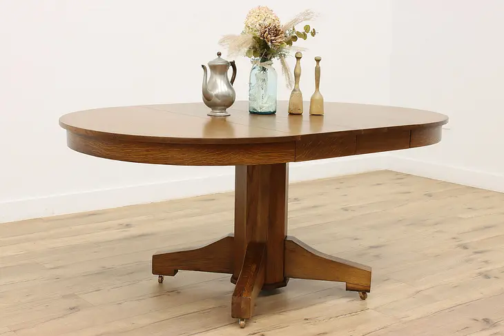 Craftsman Antique Oak 45" Dining Table, 2 Leaves Extends 69" #46298