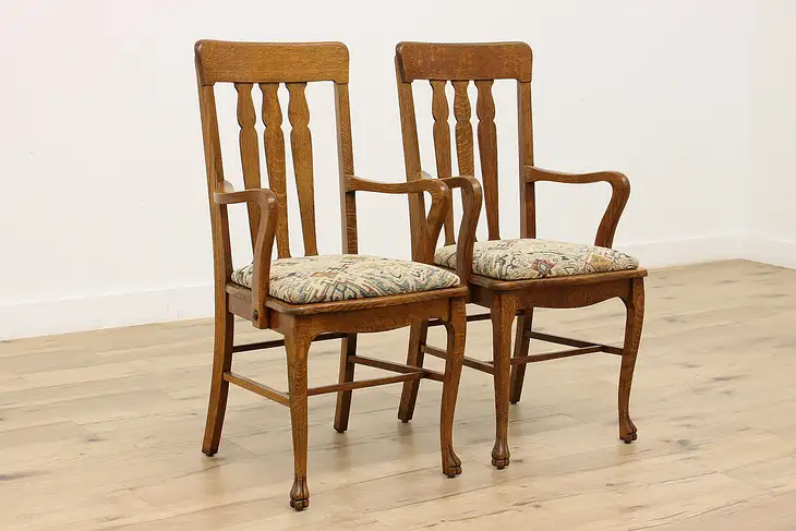 Pair of Oak Antique Craftsman Office or Library Armchairs #45805