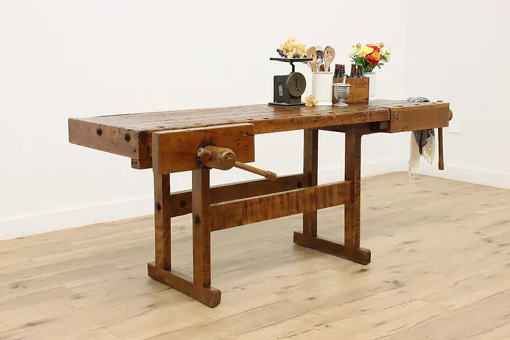 Farmhouse Salvage Antique Industrial Workbench Kitchen Island #46369