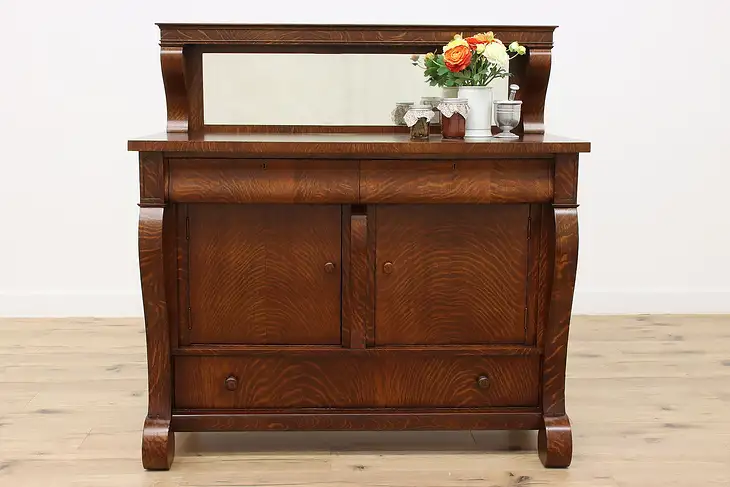 Empire Design Carved Oak Buffet, Sideboard or Server, Mirror #46550