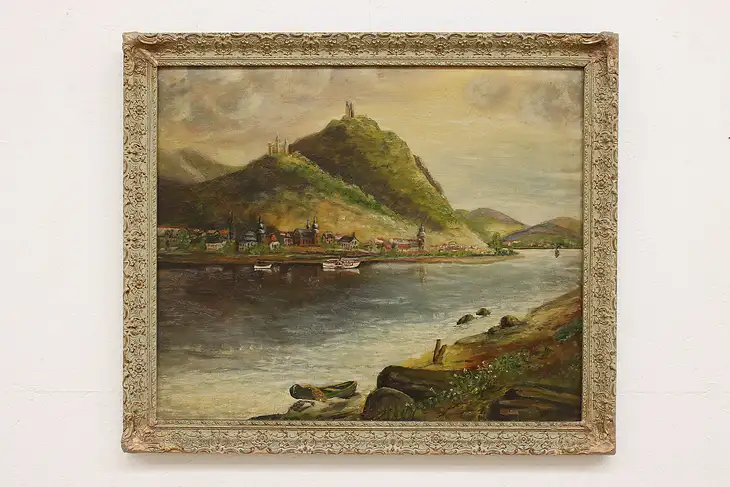 Castle on Hill Antique Original Oil Painting, Haar 34.5" #45543