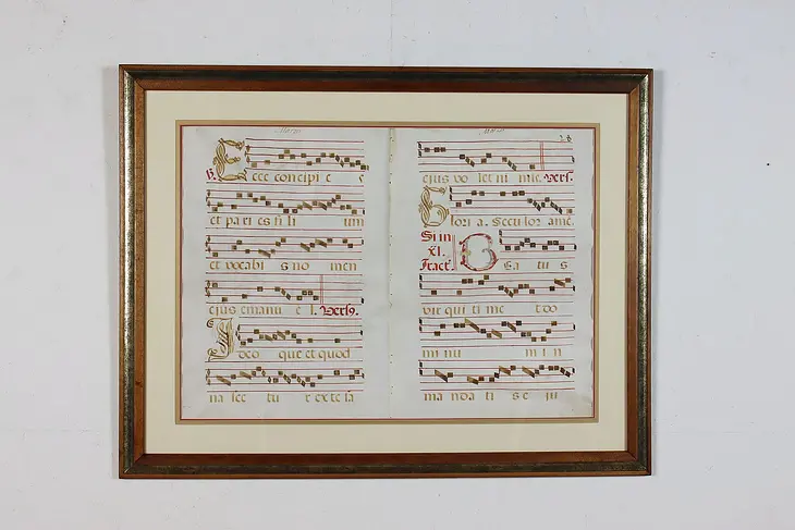 Pair of Latin Hand-Painted Music Manuscript Pages #45544