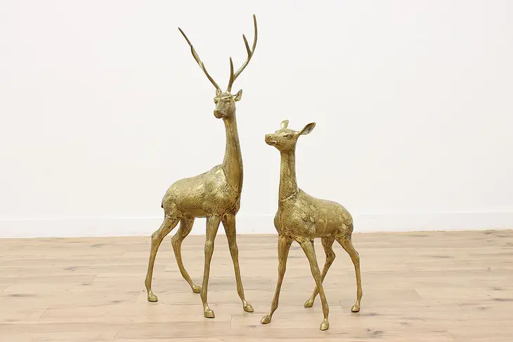 Pair of Vintage Cast Brass Deer Sculptures #46038