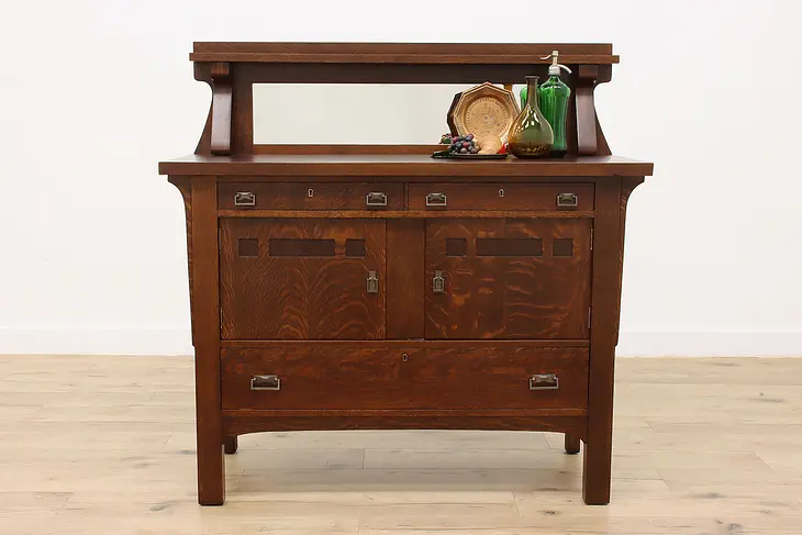 Craftsman Oak & Iron Antique Sideboard, Server, or Buffet #45973