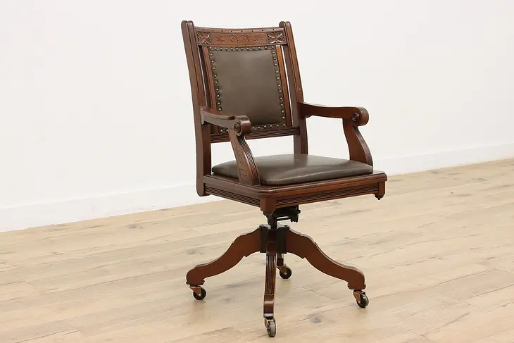 Victorian Eastlake Antique Leather Desk Chair, Milwaukee #46130