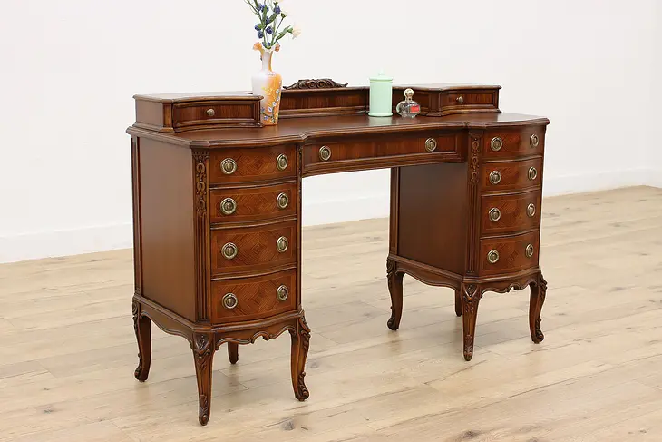 French Design Antique Walnut & Rosewood Vanity, Flowers #46443