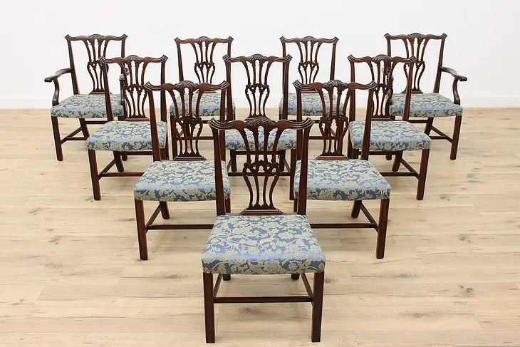 Georgian Set of 10 Antique Carved Mahogany Dining Chairs #46087