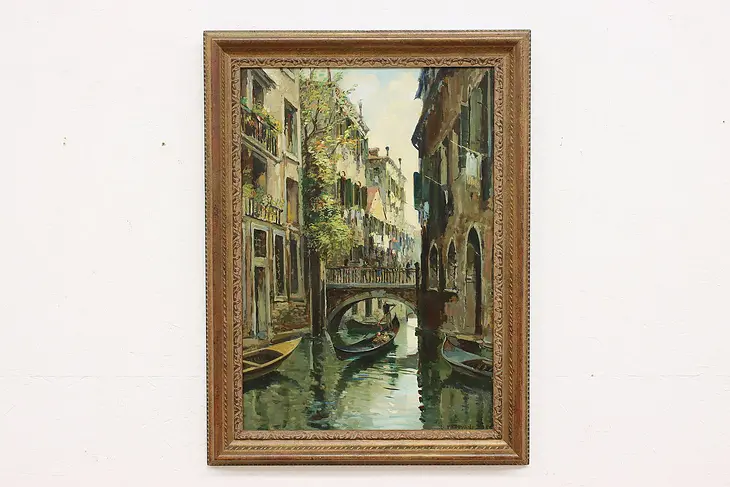 Venice Gondola Vintage Original Oil Painting, Padovani 31" #46013
