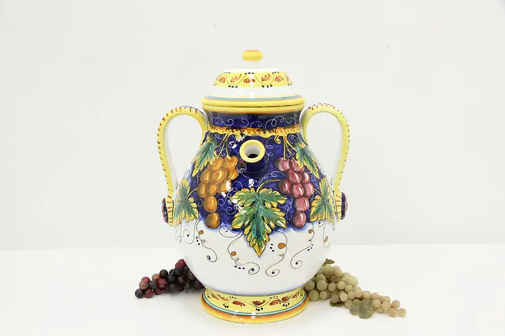 Italian Artistica Vintage Grapevine Painted Faience Wine Jug #46546