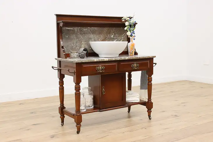 Victorian Farmhouse Antique Bar Sink Vanity Washstand Marble #46555