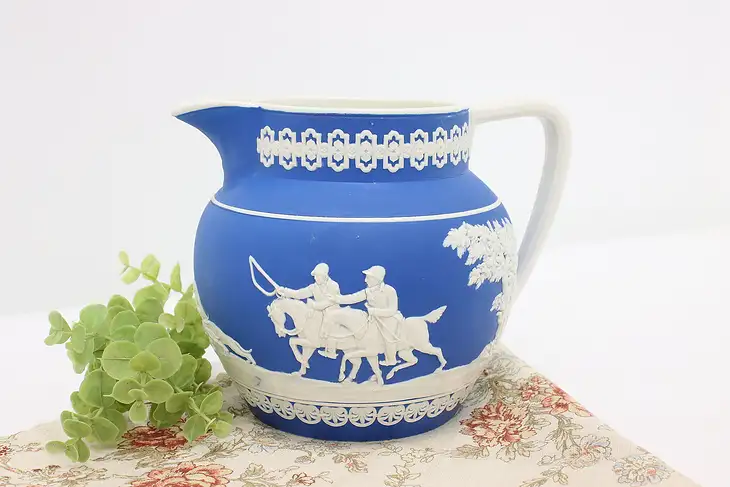 Copeland Spode Antique Blue Pitcher Cameo Hunting Scene #46470