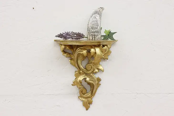 Florence Italian Vintage Carved Gold Bracket Wall Shelf #46460