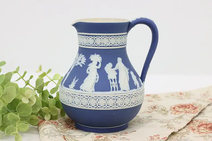 Wedgwood Antique Porcelain Blue Pitcher White Greek Cameo #46599