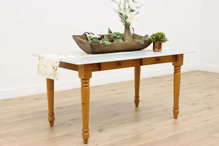 Farmhouse Vintage Pine Kitchen Candy Table Island Marble Top #46474