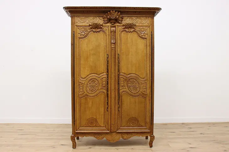 French 1780s Antique Carved Oak Armoire Wardrobe, Closet #46577