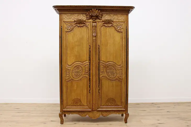 French 1780s Antique Carved Oak Armoire Wardrobe, Closet #46577