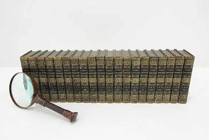 Set of 20 Gold & Leather 1820s English Percy Anecdotes Books #45233