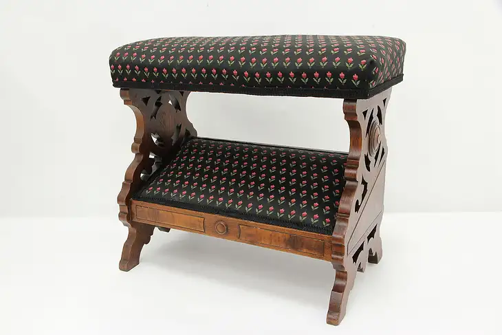 Victorian Eastlake Antique Walnut Slipper Bench Footstool #45925