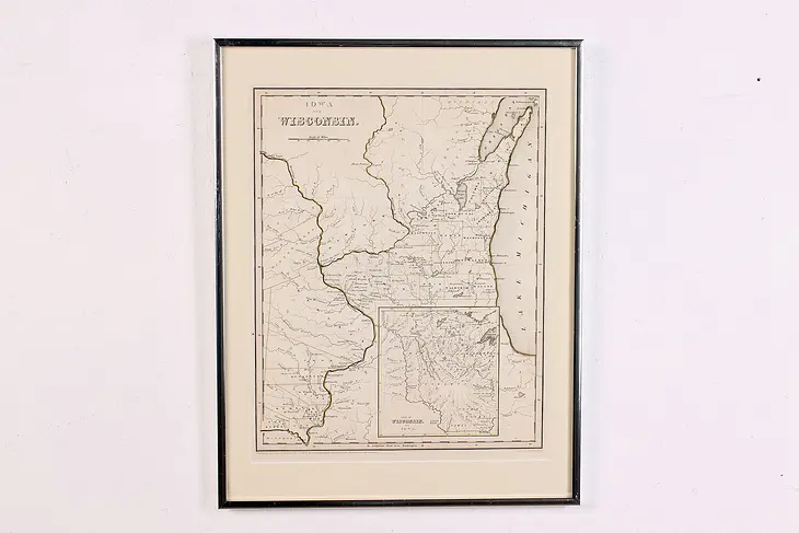 Map of Wisconsin, Iowa Antique 1838 Engraving Bradford 18.5" #46342