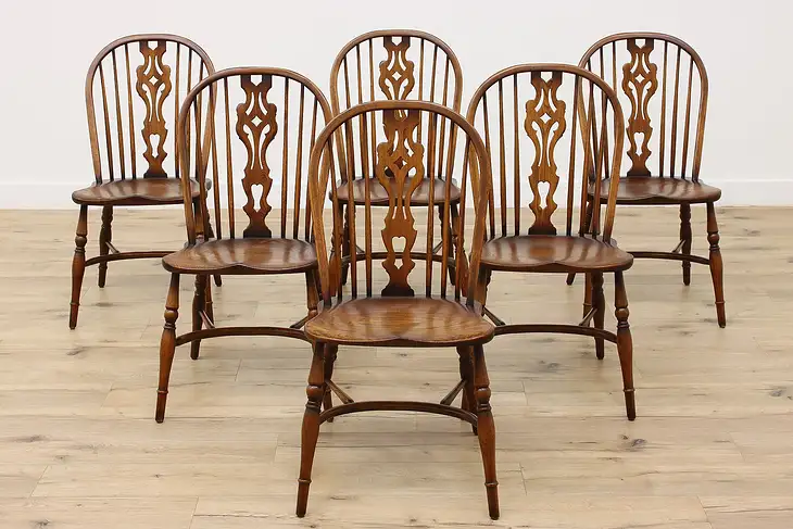 Set of 6 Farmhouse Vintage Windsor Elm & Oak Dining Chairs #46535