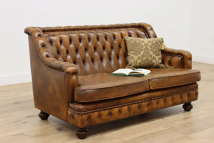 Chesterfield Tufted Leather Vintage Scandinavian Sofa #46588