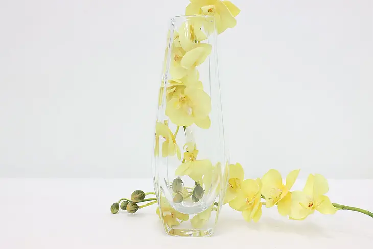 Italian Murano Vintage Blown Glass Clear Vase Carved Flowers #46138
