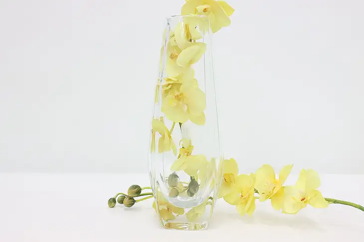 Italian Murano Vintage Blown Glass Clear Vase Carved Flowers #46138